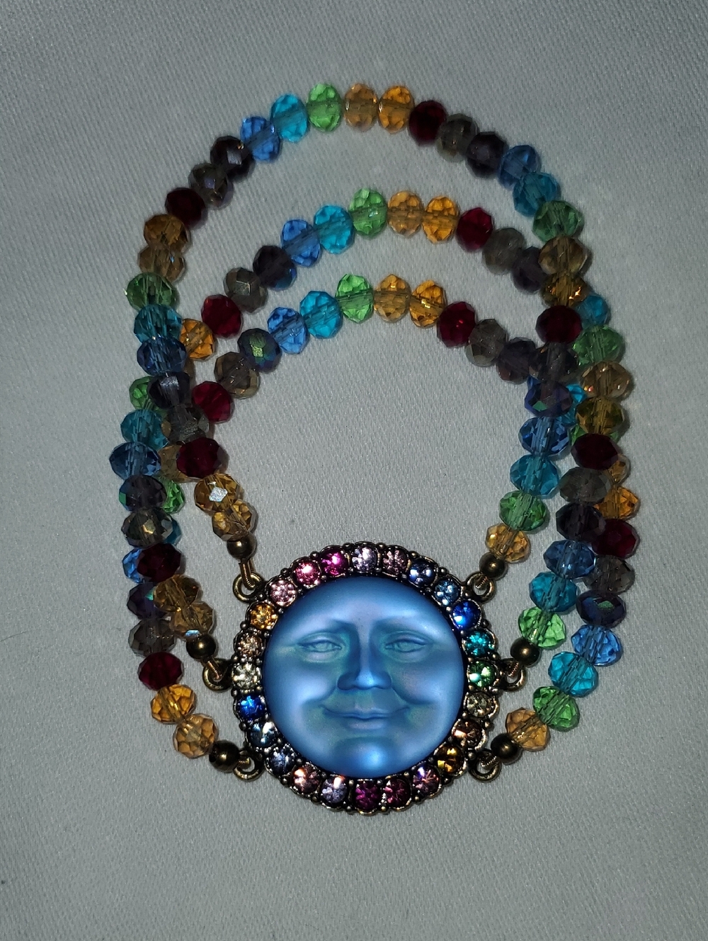 Kirks Folly Multicolor Beaded Bracelet with Blue Moon Face Pendant